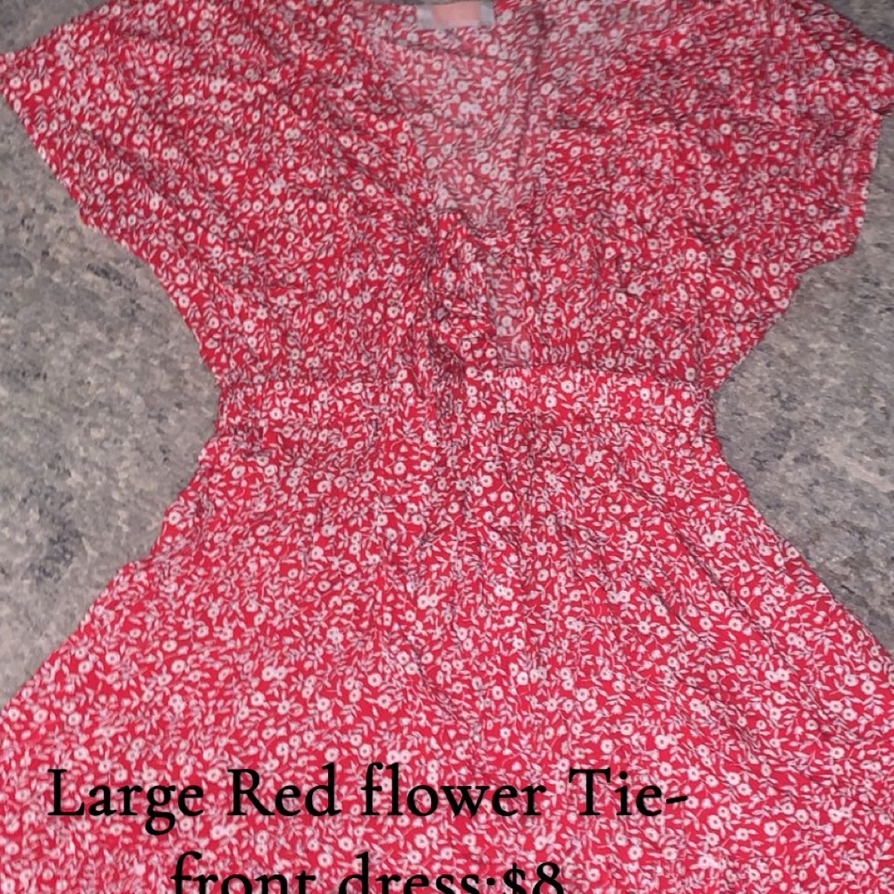 Red Floral Tie-Front Dress
